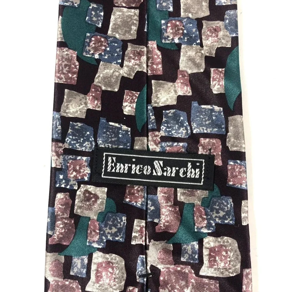 Vtg Enrico Sarchi All Silk Neck Tie Abstract Geometric Dark Multicolor Made USA